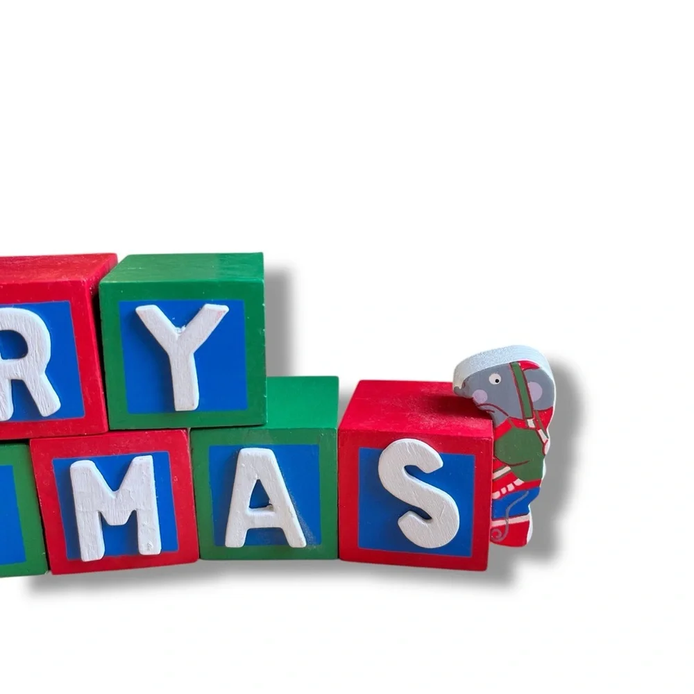 Vintage Festive Merry Christmas Block Decor